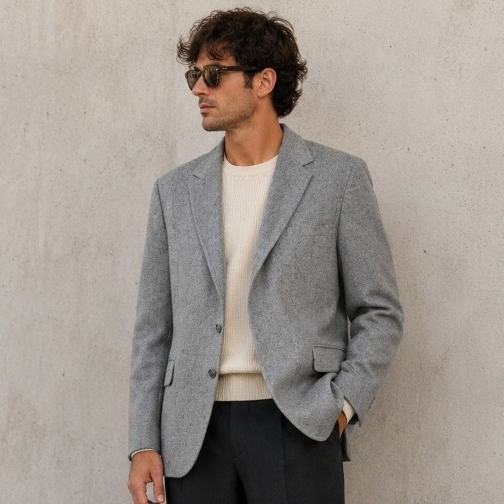 Luxury Italian Wool Cashmere Blend Sport Coat Men 44R Gray Quiet Tailored Blazer